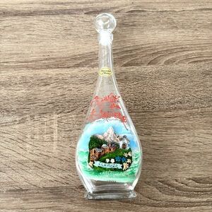 Hand Decorated Empty Glass Bottle “Saluti da Claviere” with Claviere Scene